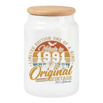 Cadeau d’anniversaire original vintage vintage 1991 - Boîte à biscuits avec couvercle en bois - blanc - Devant