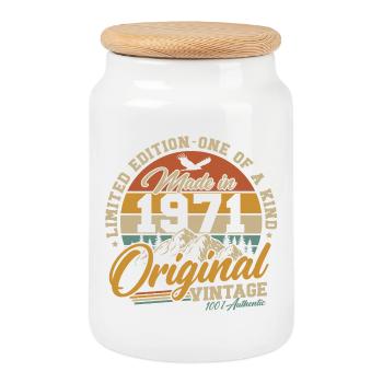 Cadeau d’anniversaire original vintage vintage de 1971 - Boîte à biscuits avec couvercle en bois - blanc - Devant