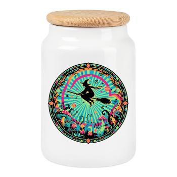 Motif psychédélique du vol des sorcières de la Forêt Sauvage - Boîte à biscuits avec couvercle en bois - blanc - Devant