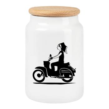 DELNJOSERBOWKA - MOPED - Keksdose mit Holzdeckel - Weiß - Vorne