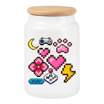 Pixel Game - Boîte à biscuits avec couvercle en bois - blanc - Devant