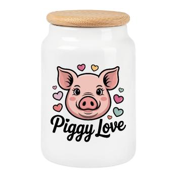 Cochon de dessin animé avec des cœurs - Boîte à biscuits avec couvercle en bois - blanc - Devant