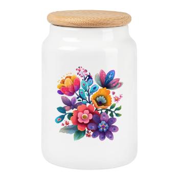 Flowers Colorful Blossoms Floral Garden - Cookie Jar with Wooden Lid - white - Front