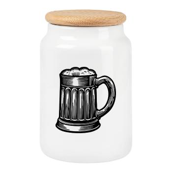 Beer mug - Cookie Jar with Wooden Lid - white - Front
