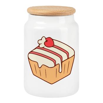 Cupcake baking, bakery, pastry shop - Cookie Jar with Wooden Lid - white - Front