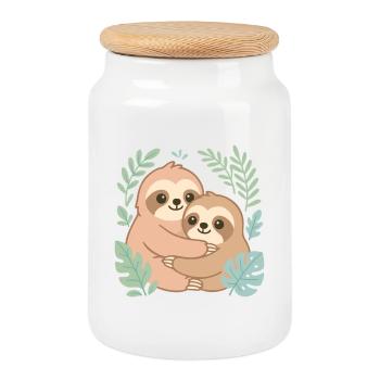 Cuddling sloths in the jungle - Cookie Jar with Wooden Lid - white - Front