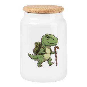 Niedliche Wanderung T-Rex Dinosaurier-Trekkingkunst - Keksdose mit Holzdeckel - Weiß - Vorne