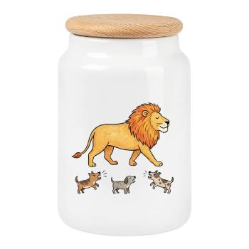 Lion qui ignore les aboiements de chiens - Boîte à biscuits avec couvercle en bois - blanc - Devant
