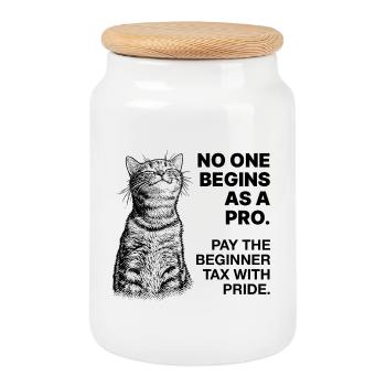Anfänger Mindset – Lernende Katze Halftone - Keksdose mit Holzdeckel - Weiß - Vorne