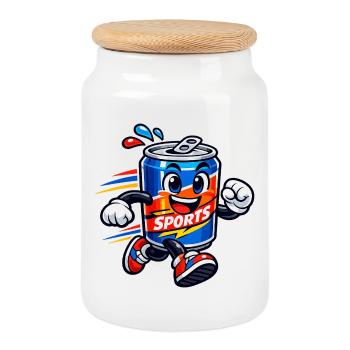 Fröhliche Sportkanne Sprint - Keksdose mit Holzdeckel - Weiß - Vorne