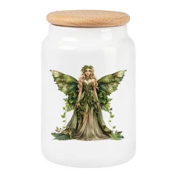 Papillon Fée de la Forêt - Boîte à biscuits avec couvercle en bois - blanc - Devant