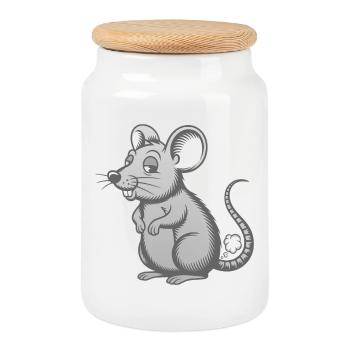 farting mouse, farting, farting, farts, farts, little mouse - Cookie Jar with Wooden Lid - white - Front