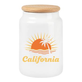 California Sunset Palm - Cookie Jar with Wooden Lid - white - Front