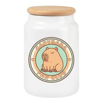 Capybara Fan Club Emblem - Cookie Jar with Wooden Lid - white - Front