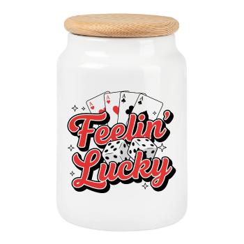 Feelin Lucky Card Dice Casino Vibe - Keksdose mit Holzdeckel - Weiß - Vorne