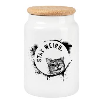 Reste bizarre Illustration de chats modernes style Street - Boîte à biscuits avec couvercle en bois - blanc - Devant