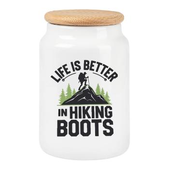 Life is Better in Hiking Boots - Cookie Jar with Wooden Lid - white - Front