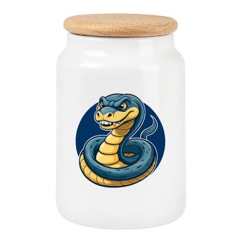 Anaconda Kawaii Mascot Cartoon Clipart Logo Badge - Cookie Jar with Wooden Lid - white - Front