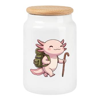 Niedliches Wandern Axolotl Fisch Trekking Kunst - Keksdose mit Holzdeckel - Weiß - Vorne