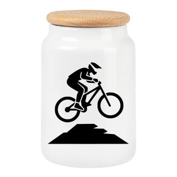 MTB Jump Biker Silhouette - Cookie Jar with Wooden Lid - white - Front