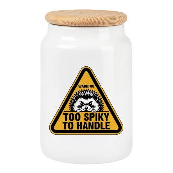 Too Spiky to Handle Hedgehog Motif - Cookie Jar with Wooden Lid - white - Front