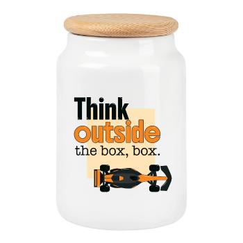 Think Outside Box Formula Car Racing - Cookie Jar with Wooden Lid - white - Front