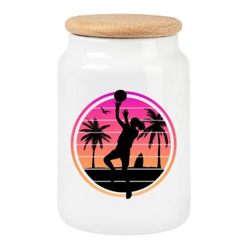 Basketball Player Sunset - Cookie Jar with Wooden Lid - white - Front