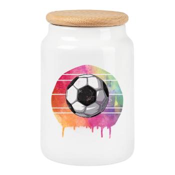 Ballon de football - Boîte à biscuits avec couvercle en bois - blanc - Devant