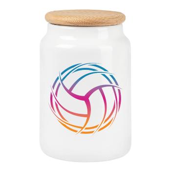 Ballon de volley-ball - Boîte à biscuits avec couvercle en bois - blanc - Devant