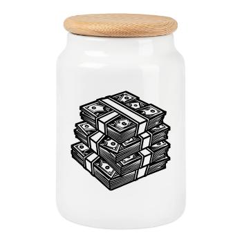 Grosse pile d’argent - Boîte à biscuits avec couvercle en bois - blanc - Devant