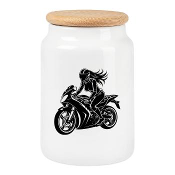 Biker-Sportmädchen - Keksdose mit Holzdeckel - Weiß - Vorne
