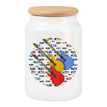 Gitarren - Keksdose mit Holzdeckel - Weiß - Vorne