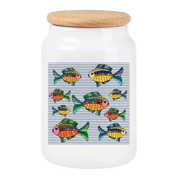 Fish - Cookie Jar with Wooden Lid - white - Front