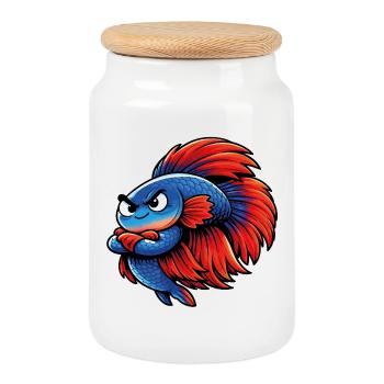 Blue Red Kampffisch - Keksdose mit Holzdeckel - Weiß - Vorne
