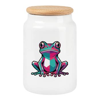 Bunter geometrischer Frosch - Keksdose mit Holzdeckel - Weiß - Vorne
