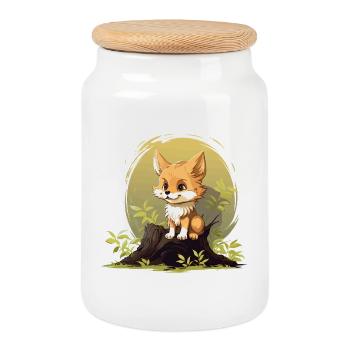 Forest fox in the sun forest - Cookie Jar with Wooden Lid - white - Front