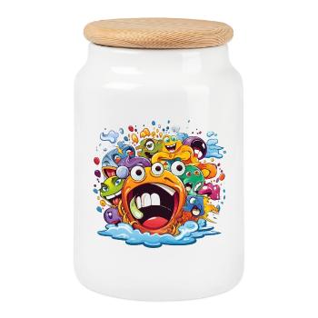Kunterbunte Monsterbande Splash - Keksdose mit Holzdeckel - Weiß - Vorne