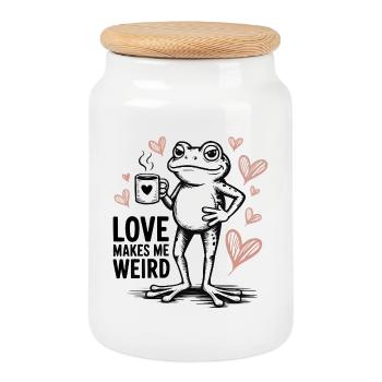 L’amour me rend bizarre, grenouille - Boîte à biscuits avec couvercle en bois - blanc - Devant