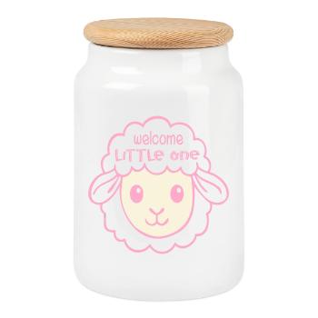 Bienvenue à la Brebis Bébé - Boîte à biscuits avec couvercle en bois - blanc - Devant