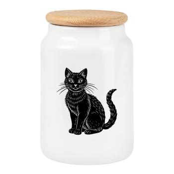 Black Cat - Cookie Jar with Wooden Lid - white - Front