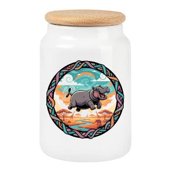 Fröhlicher Hippo im Afrika Safari Sonnenuntergang - Keksdose mit Holzdeckel - Weiß - Vorne