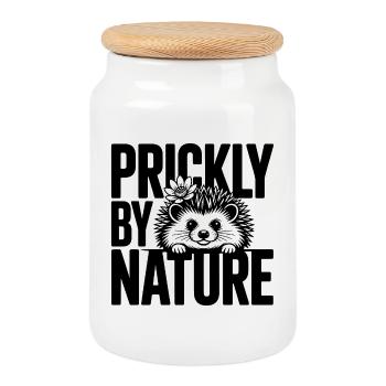 Motif piquant de la nature du hérisson - Boîte à biscuits avec couvercle en bois - blanc - Devant