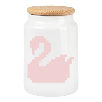 Silhouette rose Pixel Swan - Boîte à biscuits avec couvercle en bois - blanc - Devant
