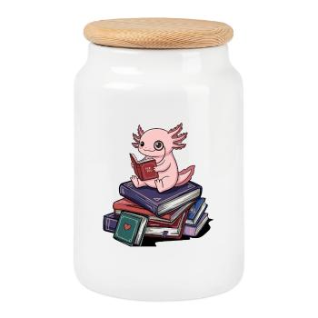 Poisson Axlotl rat de bibliothèque Lit des livres Art - Boîte à biscuits avec couvercle en bois - blanc - Devant