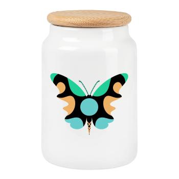 papillon art - Boîte à biscuits avec couvercle en bois - blanc - Devant