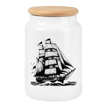 Large sailing ship Tall ship in stormy speed - Cookie Jar with Wooden Lid - white - Front
