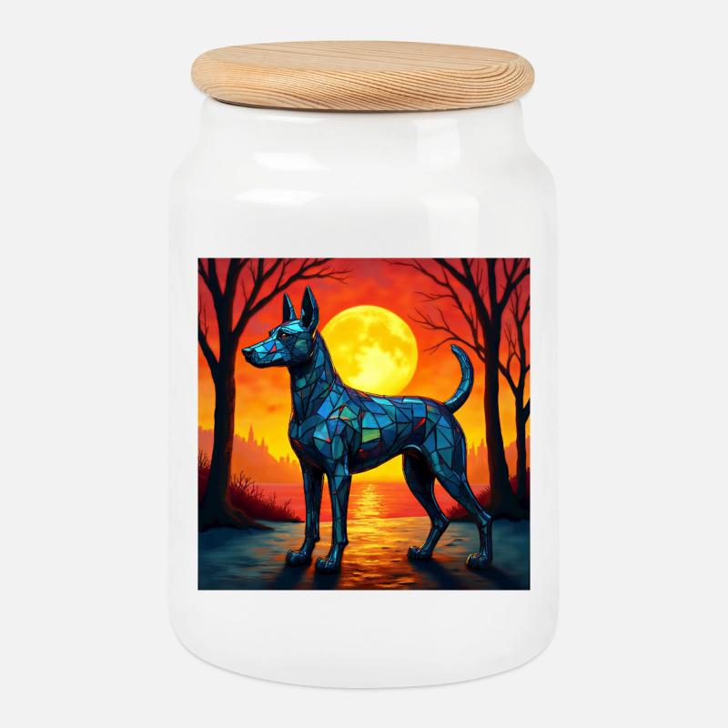 Mondnacht Polygonwolf - Keksdose mit Holzdeckel - Weiß