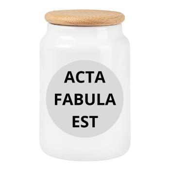 Acta Fabula Est - Cookie Jar with Wooden Lid - white - Front