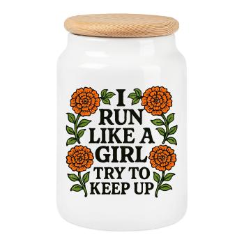 I Run Like a Girl Floral Rally - Cookie Jar with Wooden Lid - white - Front