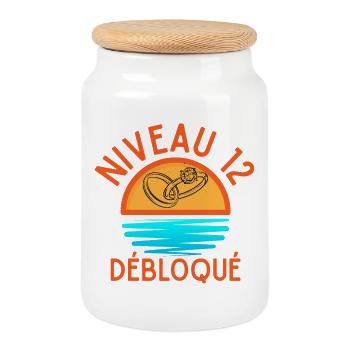 Niveau 12 Débloqué Anniversaire Couple - Boîte à biscuits avec couvercle en bois - blanc - Devant
